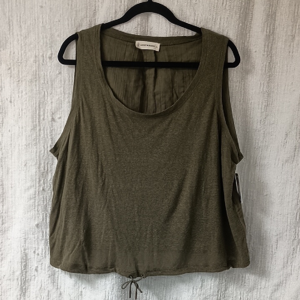 Lucky Brand Dusty Olive Green Linen-blend Knit Tank XL